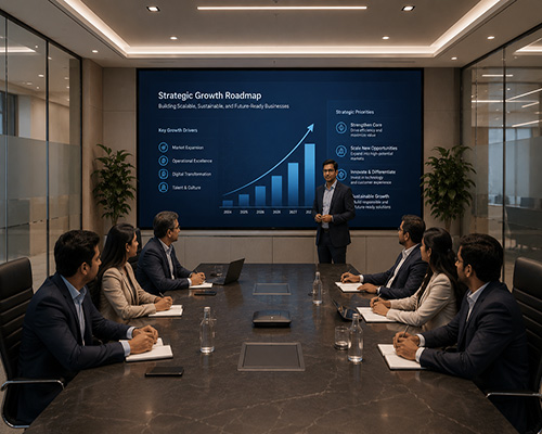 LED video wall installed in a corporate boardroom for presentations and meetings.