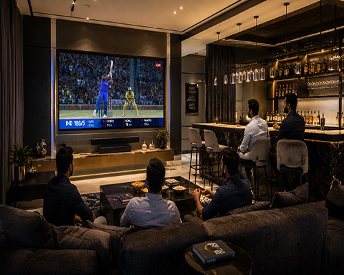LED display enhancing entertainment lounges and home bar environments.