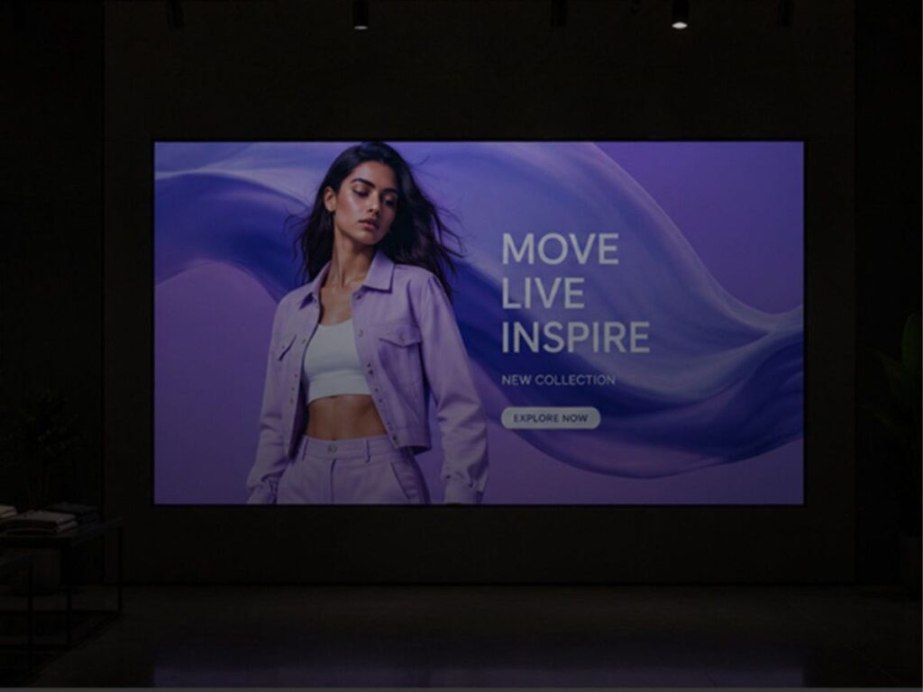 Indoor LED feature wall enhancing product storytelling and customer engagement in retail.