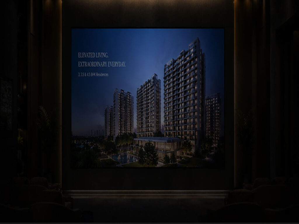 LED display installed in a real estate sales office for property presentations.