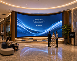 Concave LED display video wall delivering immersive visuals for premium indoor applications.