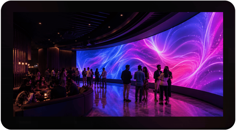 LED display installed in an entertainment venue creating immersive experiences.