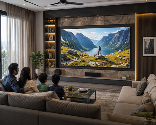 LED feature wall integrated into a luxury living room for immersive viewing.