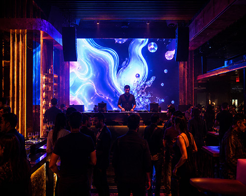 LED video wall creating immersive visual effects in a nightclub or entertainment venue.
