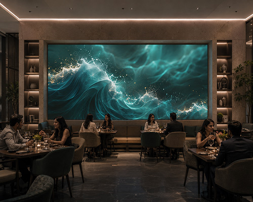 Indoor LED display enhancing atmosphere and visual appeal in restaurants and lounges.