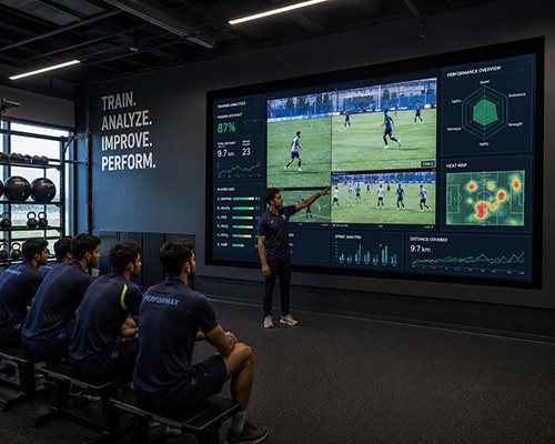 LED display supporting coaching, analysis, and communication in sports facilities.