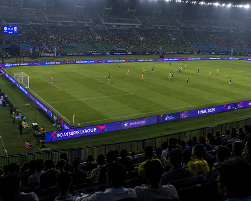 LED perimeter display delivering dynamic advertising around sports fields.