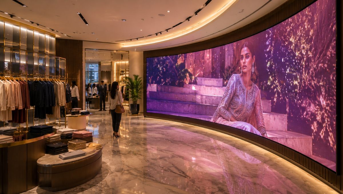 Curved LED installation enhancing commercial interiors with seamless digital visuals.