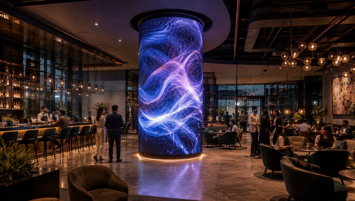 Curved LED video wall installed in an entertainment venue for immersive digital experiences.