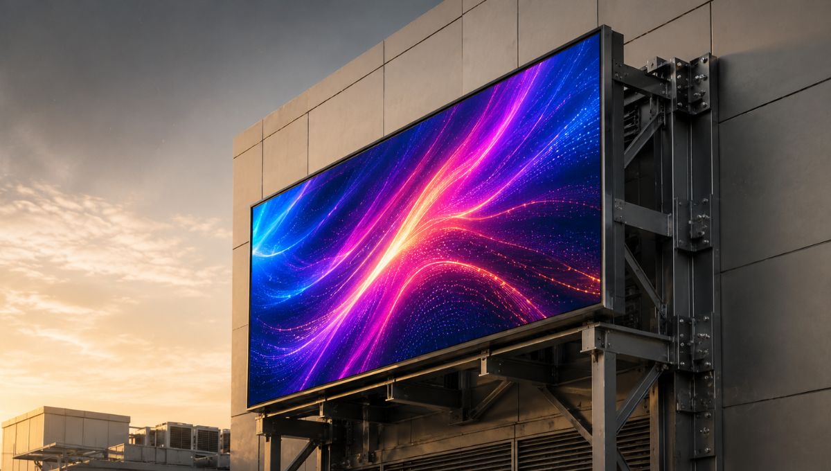 Durable outdoor LED screen with robust construction for long-term commercial applications.