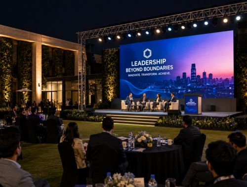 Outdoor LED screen installed at an event venue for live performances and audience engagement.